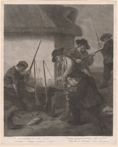 De Servi Cacciator... (Tjenere forbereder våbnene til jagten) af Marco Alvise Pitteri after Pietro Longhi