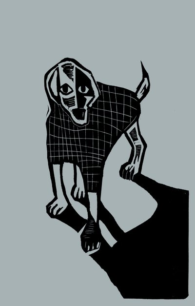 Hund, 2023 (linoleum på papir) af Marco Campedelli