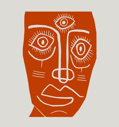 Maske, 2023 (linoleum på papir) af Marco Campedelli