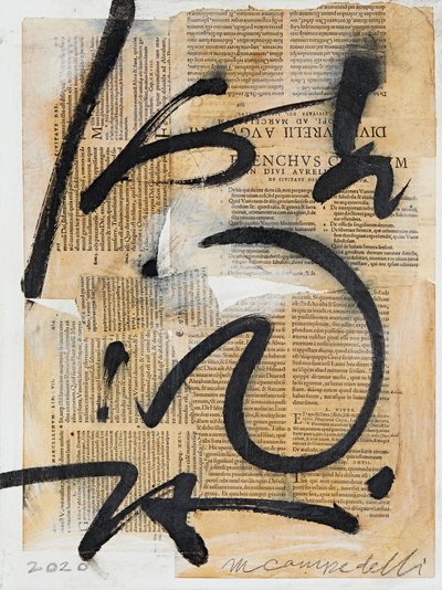Texto #07, 2020 (collage, blandede medier på lærred) af Marco Campedelli