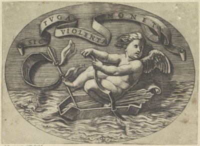 Amor undslipper ad søvejen Sic ruga violenta monet (titel på objekt) af Marco Dente