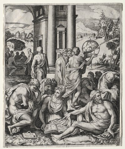 En forsamling af lærde, ca. 15151527. af Marco Dente