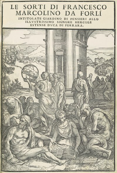 Le Sorti ... med titlen Tankernes have, oktober 1540. Skabere: Ukendt, Marco Dente. af Marco Dente