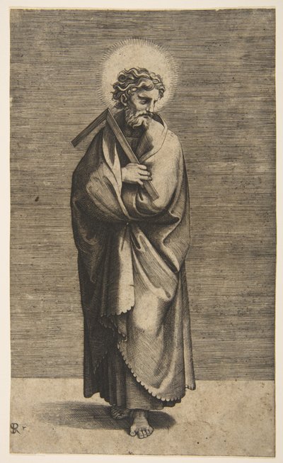 Sankt Thomas holder en firkantet regel, hovedet drejet til højre, ca. 1515-27. af Marco Dente