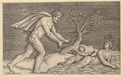 The Mirror of Roman Magnificence: Nøgen mand forfølger en Naiad, ca. 1515-1527. af Marco Dente
