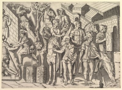 Romersk storslåethed: Romerske ryttere, fra Trajans-søjlen, 1500-tallet. af Marco Dente
