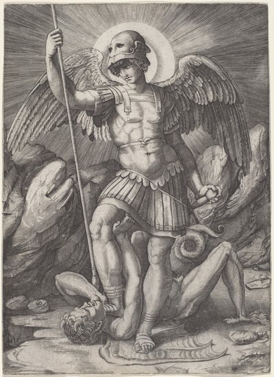 Sankt Michael af Marco Dente after Raphael
