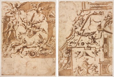Grotesk med en Satyr, der fodrer en drage (recto); Grotesk med en springende kentaur (verso) af Marco Marchetti