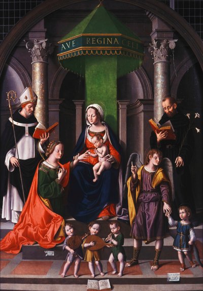 Den mystiske ægteskab af Saint Catherine med ærkeenglen Rafael og Tobias, af Marco Palmezzano