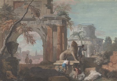 Capriccio med romerske ruiner, ca. 1700-1730. af Marco Ricci