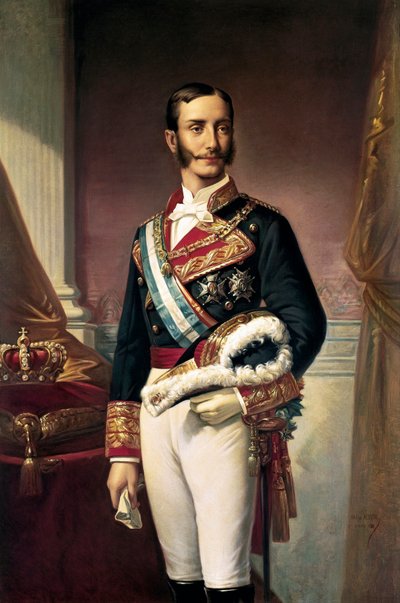 Portræt af Alfonso XII, konge af Spanien (olie på lærred) af Marcos Giraldez de Acosta