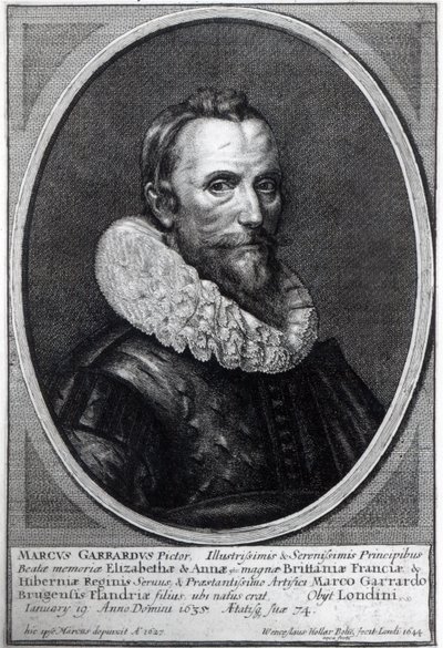 Selvportræt, graveret af Wenceslaus Hollar, 1644 af Marcus Garret Gheeraerts the Younger
