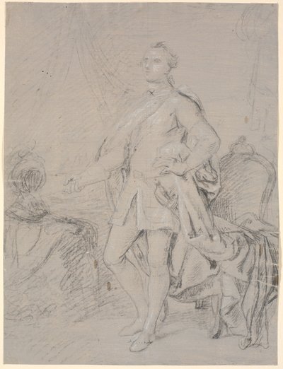 Udkast til portræt i helfigur. Forarbejde til Chr. VI.s familiebillede (Rosenborg)? Frederik d. V. som kronprins af Marcus Tuscher