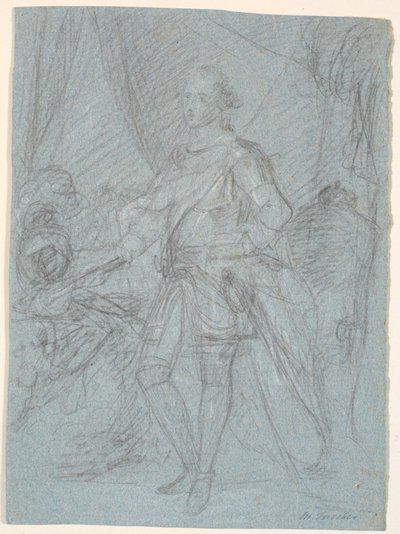 Udkast til portræt i helfigur. Forarbejde til Chr. VIs familiebillede (Rosenborg)? Frederik d. V. som kronprins af Marcus Tuscher