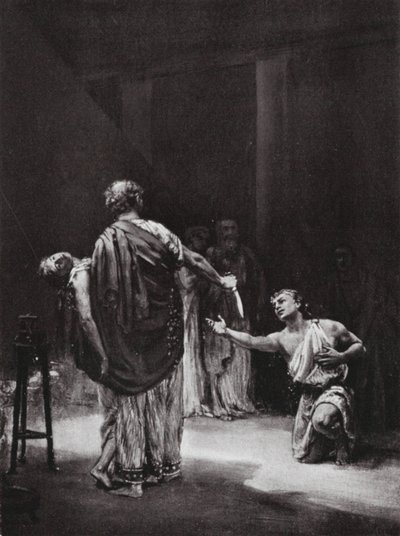 Aristodemus af Messenien ofrer sin datter (litografi) af Margaret (after) Dovaston
