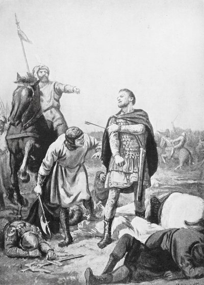 Alp Arslanis tilfangetagelse af kejser Romanus Diogenes i 1071 (litografi) af Margaret (after) Dovaston