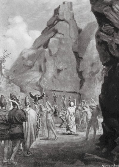 Kultdans i den hittitiske modergudindes klippehelligdom (litografi) af Margaret (after) Dovaston