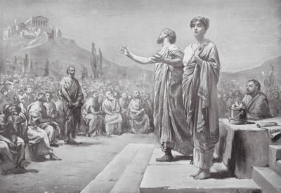 Perikles beder for Aspasia (litografi) af Margaret (after) Dovaston