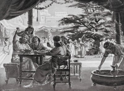 Jubel i Babylon over Esarhaddons genopbygning af byen (litografi) af Margaret (after) Dovaston