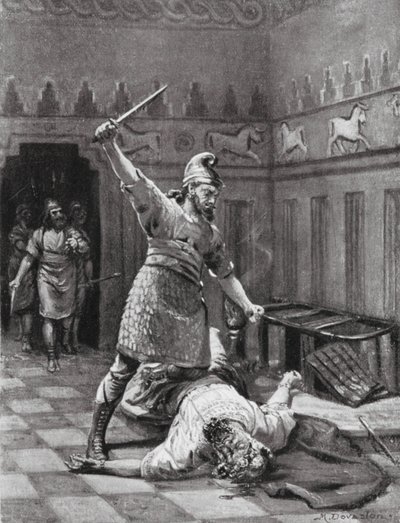 Mordet på Tukulti-Ninib I (litografi) af Margaret (after) Dovaston