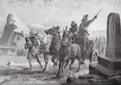 Tiglath-pileser IV foran citadellet i Turushpa (litografi) af Margaret (after) Dovaston