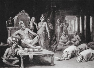 Vikramanka Chalukhya sender et venligt brev til Kulottunga Chola (litografi) af Margaret (after) Dovaston