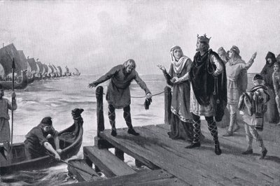 Edgar den Fredelige holder flådegennemgang AD973 af Margaret Dovaston