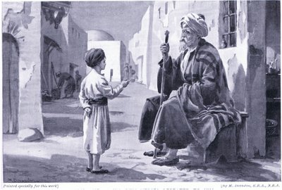 Ferdusi (941-1020 e.Kr.) hører sine egne vers gentaget for sig (litografi) af Margaret Dovaston