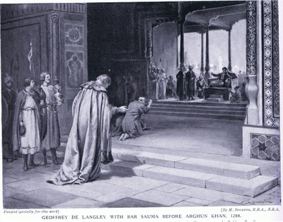 Geoffrey de Langley med Bar Sauma foran Arghun Khan 1288AD (litografi) af Margaret Dovaston
