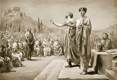 Perikles beder for Aspasia, illustration fra 