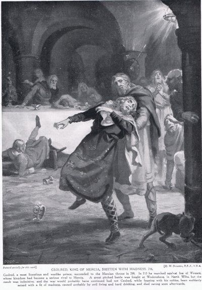 Kong Ceolred af Mercias vanvid AD 716 af Margaret Dovaston