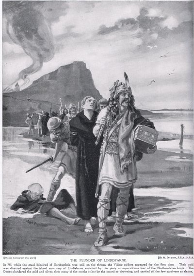 Plyndringen af Lindisfarne AD793 af Margaret Dovaston