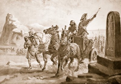 Tiglath-Pileser IV foran citadellet i Turushpa, illustration fra 