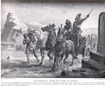 Tiglath-Pileser IV foran citadellet i Turushpa, illustration fra 