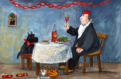Celebrating Christmas, 2014 (gouache på papir) af Margaret Loxton