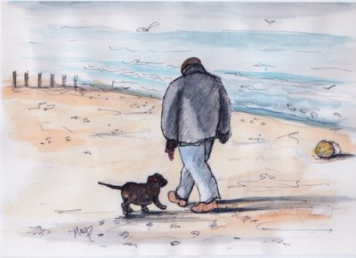 Gåtur med hunden - 05 (pen og akvarel) af Margaret Loxton