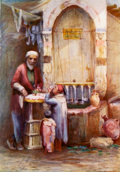 En sælger af slik, Damaskus (farvelitografi) af Margaret Thomas