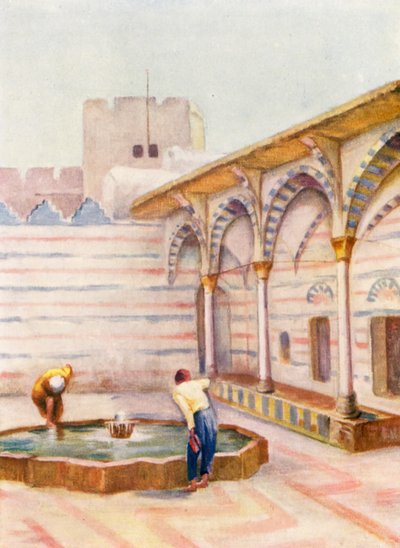 Moské es Sinamiyeh, Damaskus (farvelitografi) af Margaret Thomas