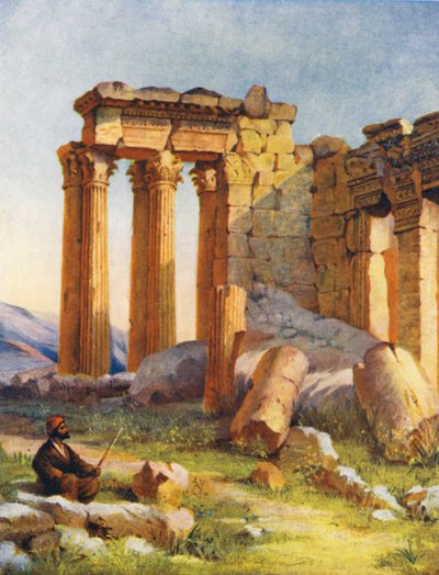 Det lille tempel, Baalbek (farvelitografi) af Margaret Thomas