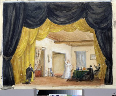 Forberedende udsmykning til operaen "The Guest of Stone" af Margarita Genrichovna Genke-Shifrina