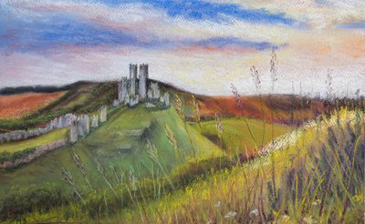 Corfe Castle, 2020 (pastel) af Margo Starkey