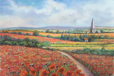 Cotswold valmuemark, 2022 (pastel) af Margo Starkey