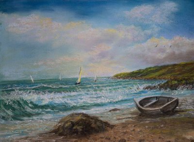 Udsigt fra Lands End Cornwall (pastel) af Margo Starkey