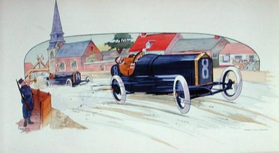 En Peugeot-racerbil i Grand Prix de France i 1911 af Marguerite (fl.1909 14) Montaut