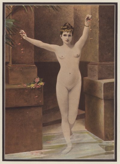 I badet (farve litho) af Marguerite Arosa