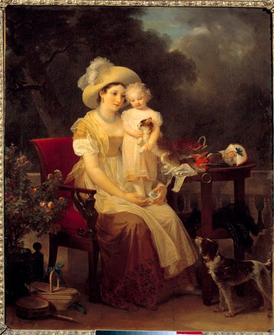 kvinde sidder og holder en pige på knæ Maleri af Marguerite Gerard (1761-1837) 1799 søn. 0,64x0,53m. Dijon, Museum of Fine Arts. af Marguerite Gerard