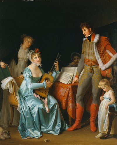 Fransk:  Le Hussard en Famille Husaren og hans familie af Marguerite Gerard
