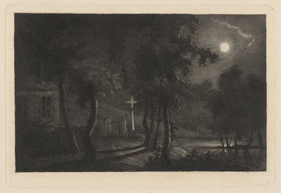 Et Lakeside Chapel ved Moonlight af Maria Anna Fischer