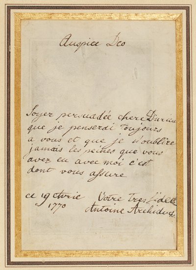 Autografbrev til Thérèse eller Barbe Durieux, dateret 19. april 1770 af Maria Antonia Josepha Johanna von Habsburg-Lothringen