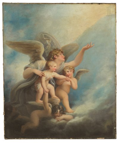 En engel og putti, der ledsager et barns sjæl til himlen af Maria Hadfield Cosway